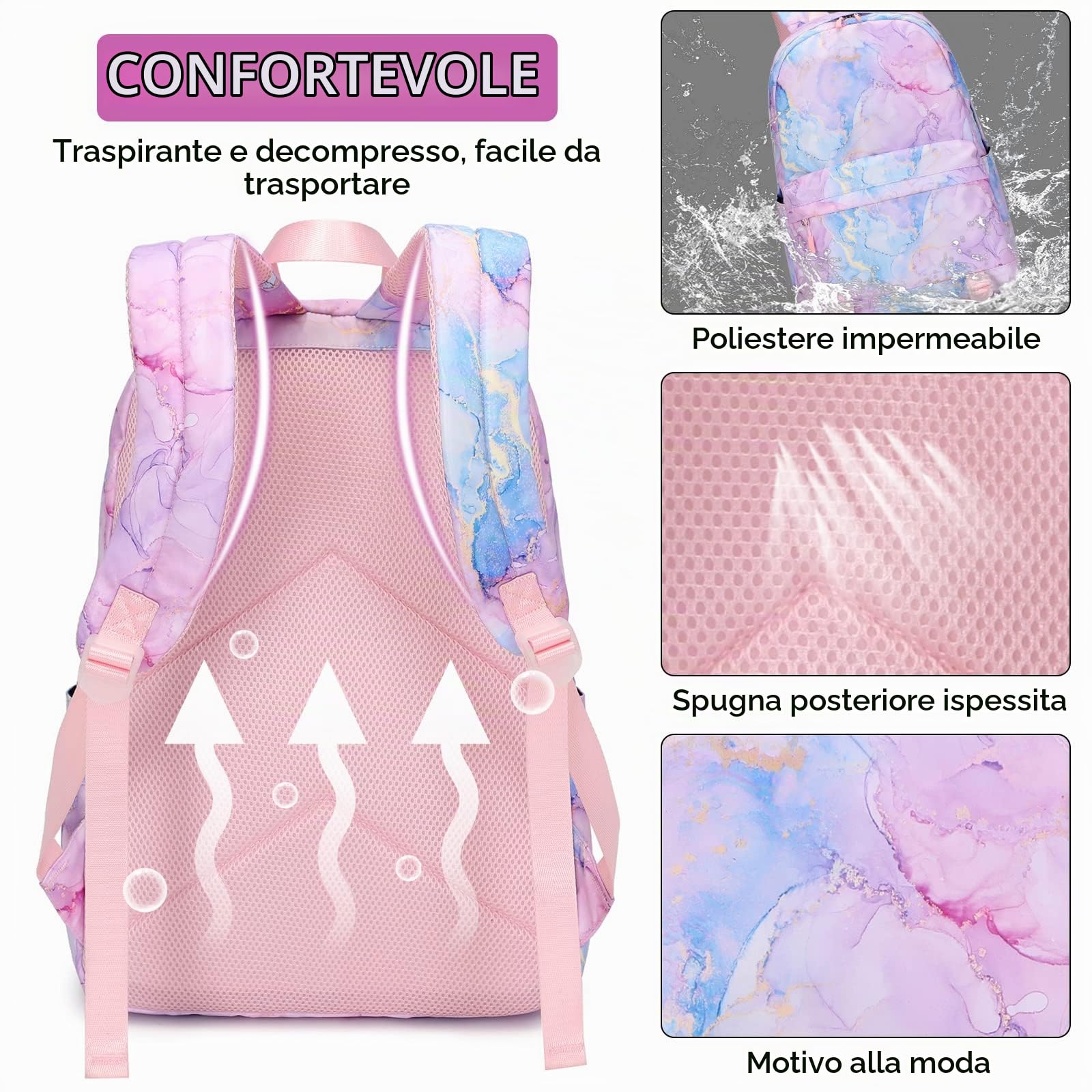 Zaini Casual Ragazze Zaino con Borsa Bento 2 Set di pezzi Zainetto per Universitari Moda Daypack Donna Impermeabile Zainetto Borse Viaggio in Zaino Borsa da Scuola Casual Zaino Viola