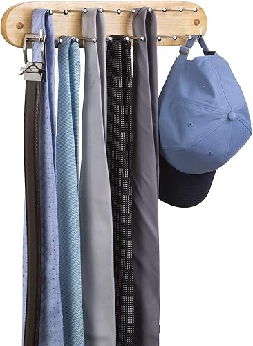 Miniatura 6 de Richards Homewares - Estante de corbata montado en la pared, colgador de bufanda de cinturón de madera con 21 ganchos cromados para armario para
