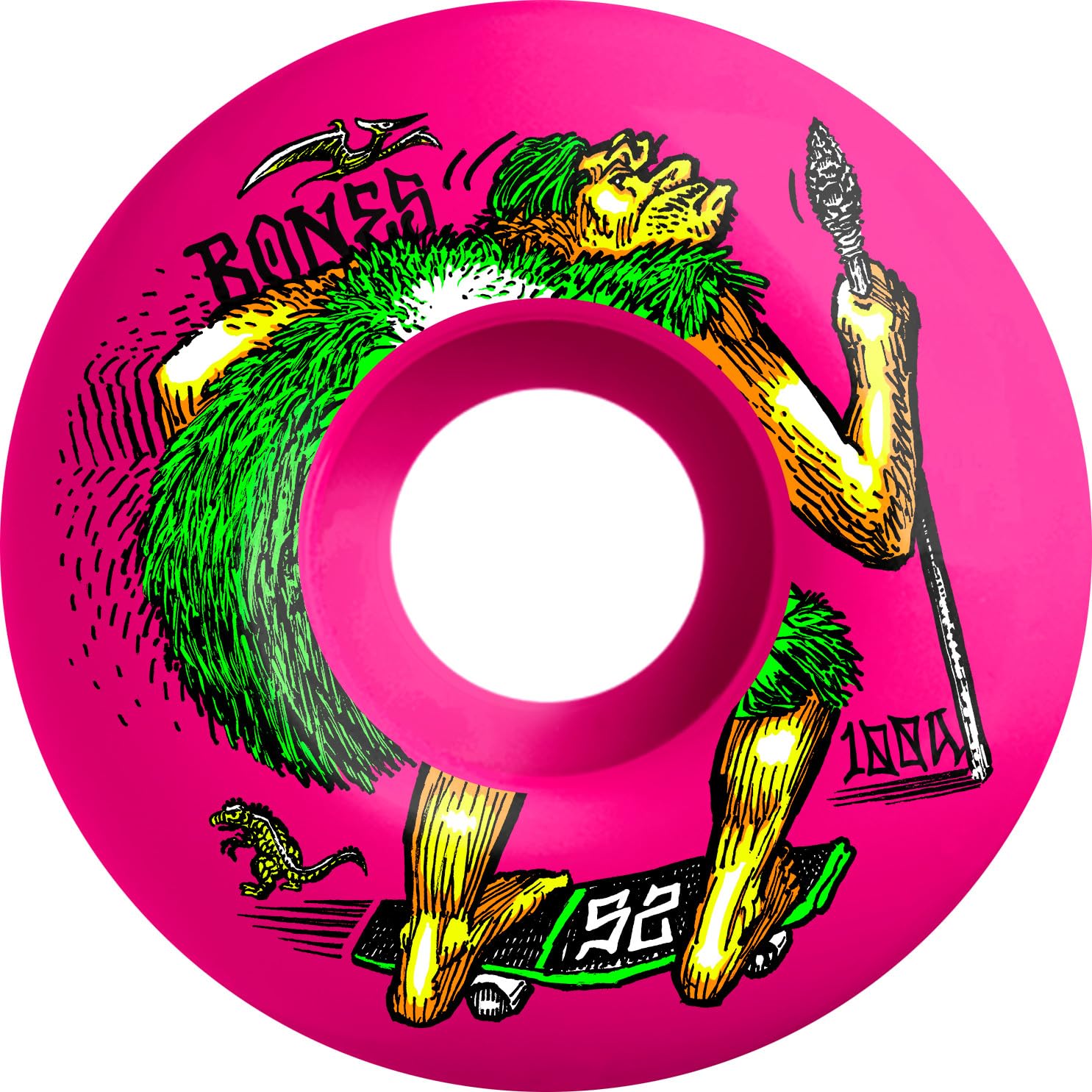 BonesWheels NEONderthal 100A Skateboard Wheels, 52mm, V4 Wide, Pink