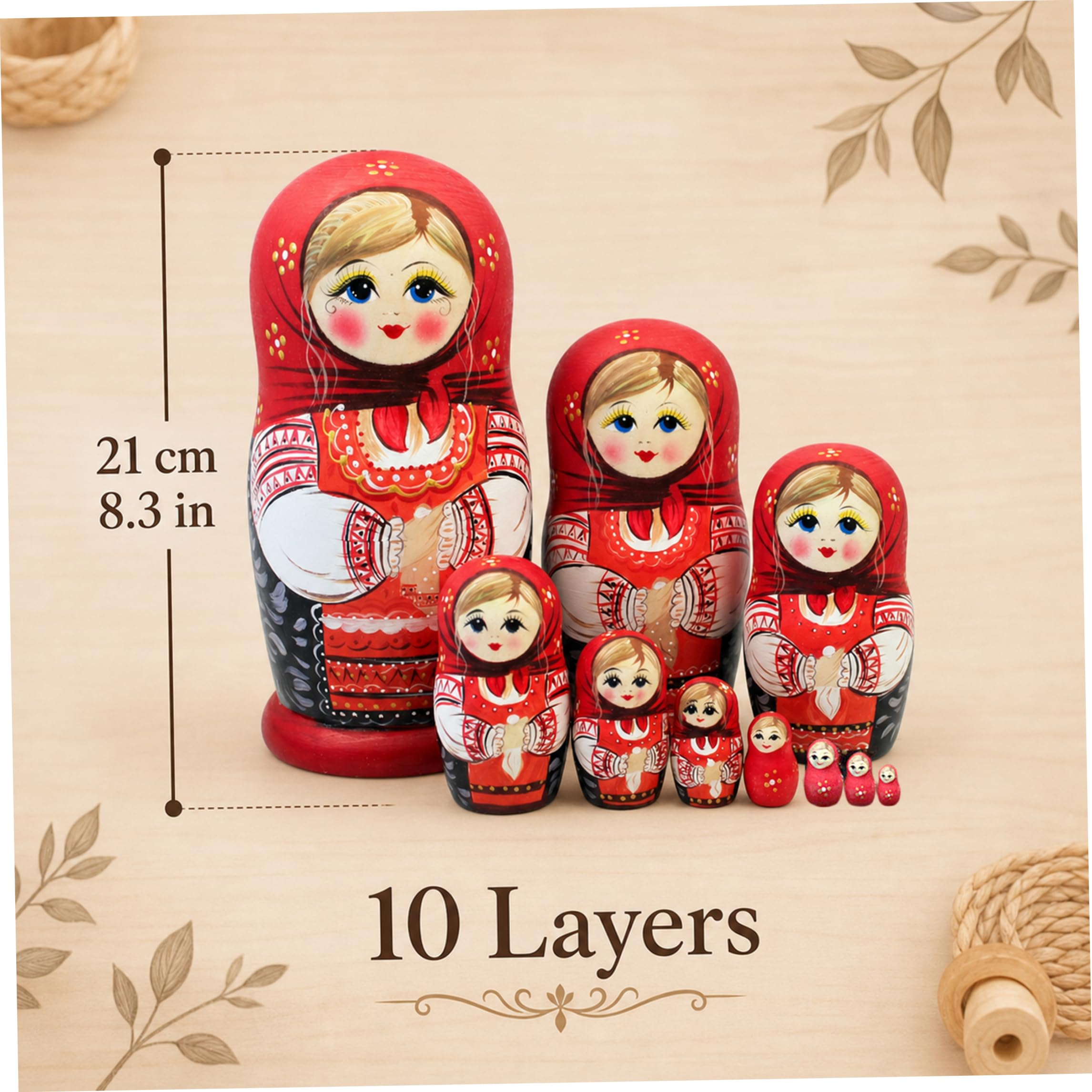 Poupées gigognes| Poupées gigognes Russes à 10 Couches Poupée Matryoshka Peinte à la Main |.Mouchoir Girl Design, 8, 27 Pouces de Haut