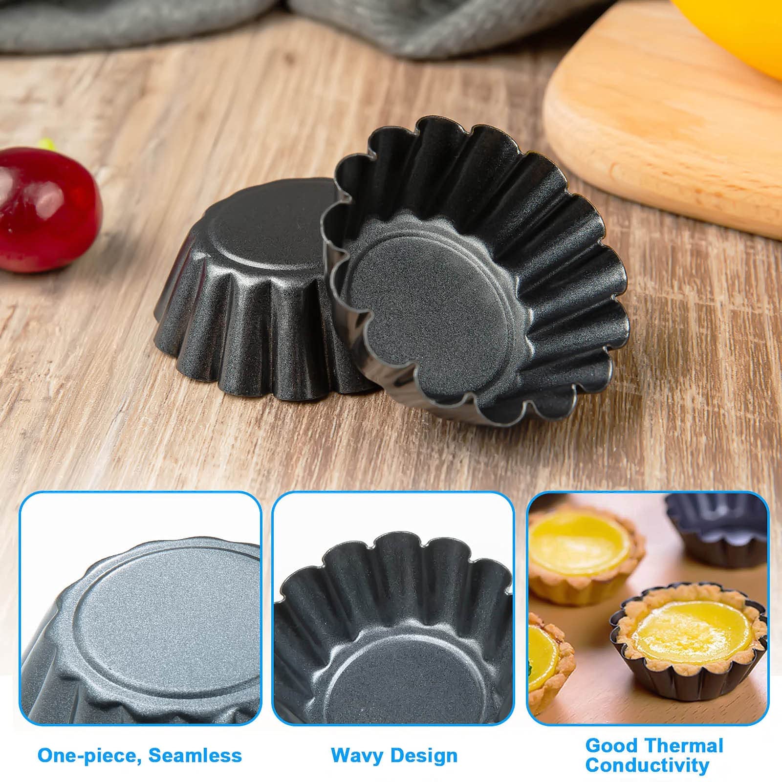 Comius Sharp Stampi di Crostate di Uova, 12 Pezzi Pirottini in Acciaio al Carbonio, Stampo per Crostata, Formine per Muffin, Stampi per Budini, Riutilizzabile e Antiaderente (6,5cm)