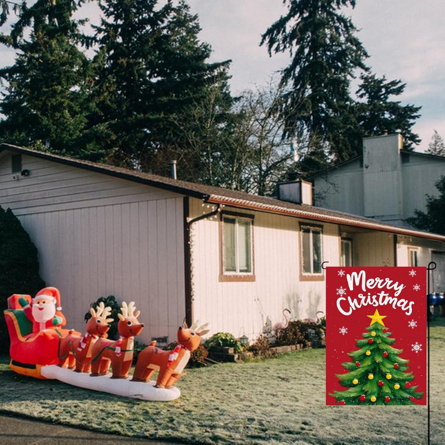 Merry Christmas Garden Flag 12x18inch Christmas Tree Snowflake Vertical Double Sided Winter Yard Lawn Decor Holiday Yard Flag Red Garden Flag Outdoor House Decoration - Image 8