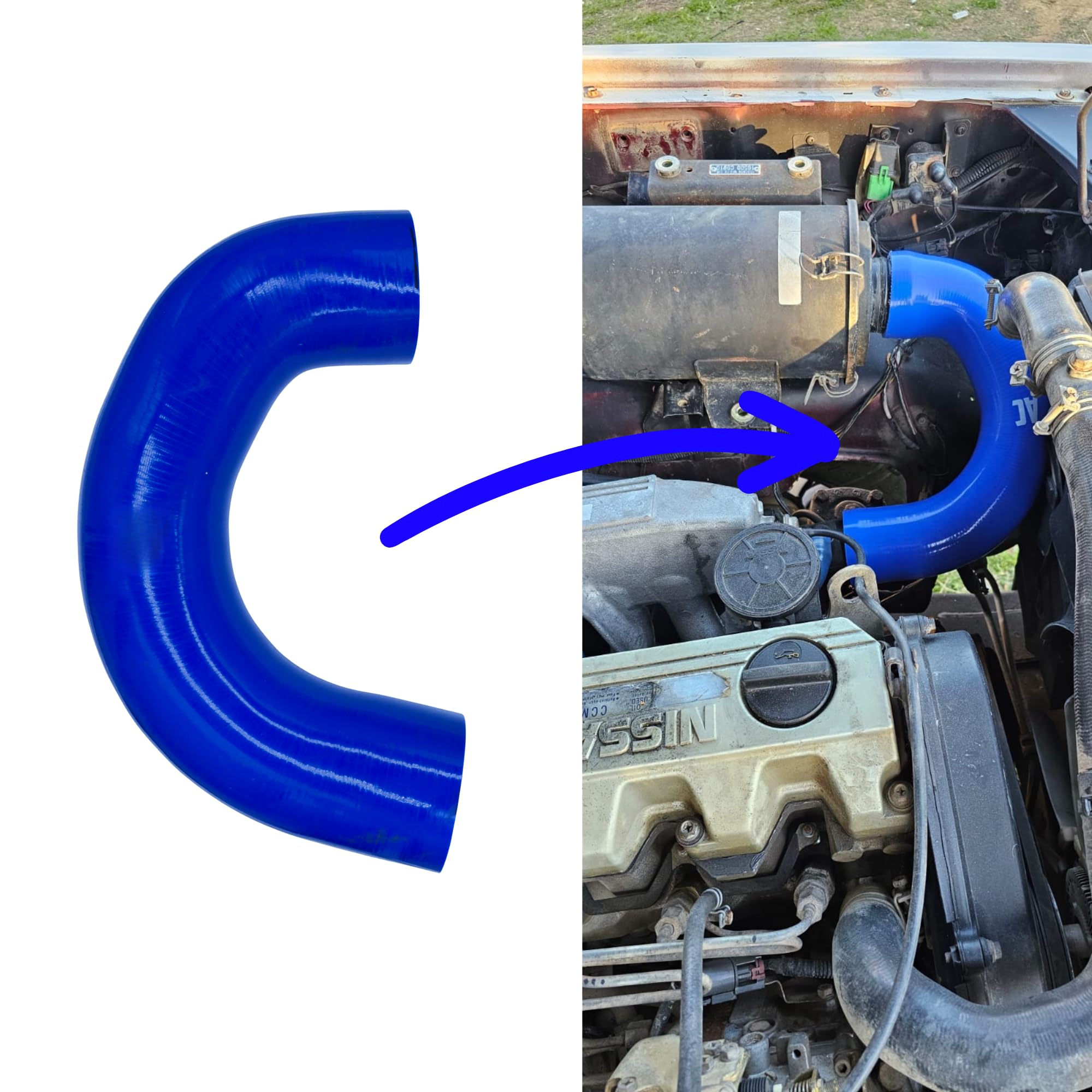 Manguito admision compatible con Nissan Patrol 260 RD28T silicona reforzada de 5mm y 4 capas, hechos a medida para RD28T (Azul)