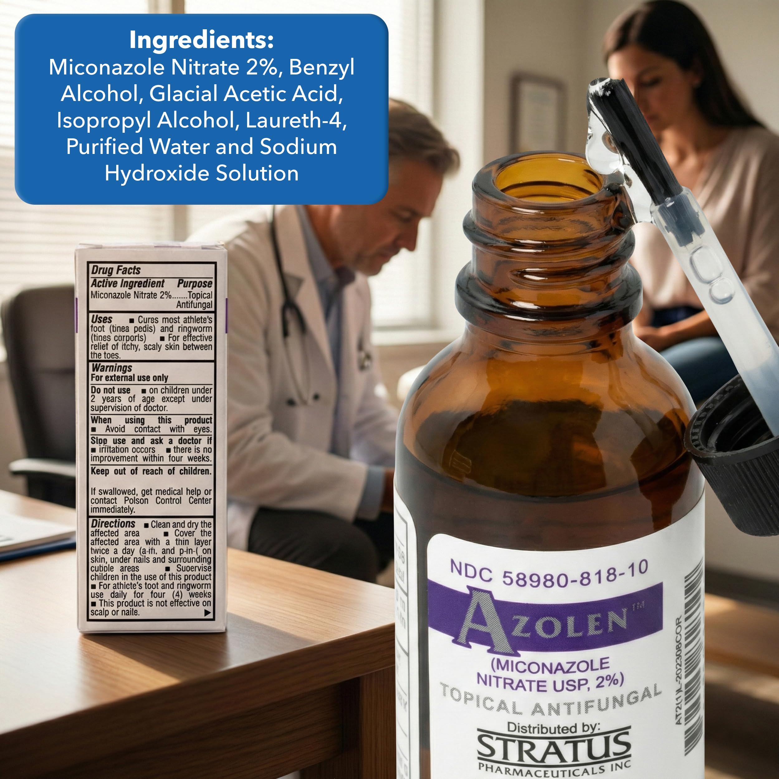 Amazon.com: STRATUS PHARMACEUTICALS Azolen Tincture, Miconazole Nitrate 2%  Liquid, Topical Skin Solution for Athlete's Foot, Itching, Cracking,  Burning, Redness, and More, 1 fl oz : Health & Household