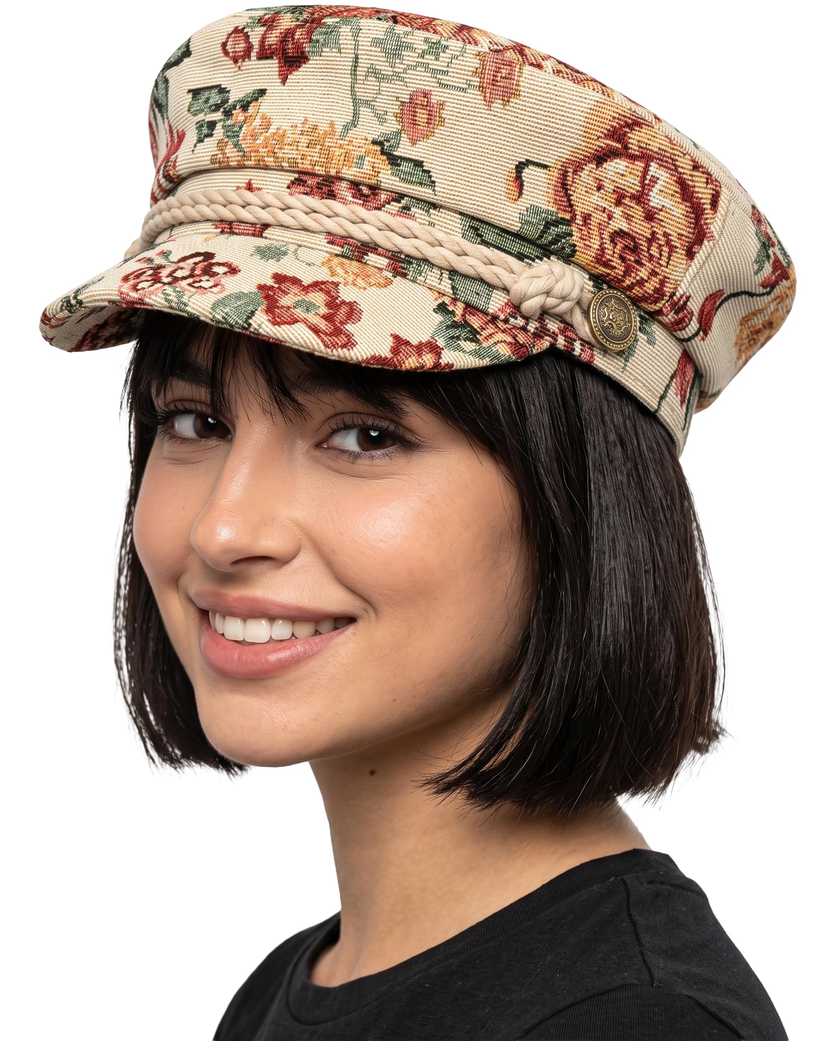 Funky Junque Greek Fisherman Newsboy Cap, Cotton Captains Bakerboy Hat