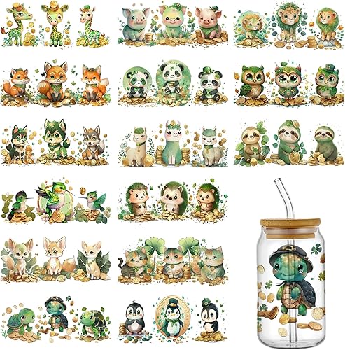 YOKUSHI Envolturas de vasos UV DTF para 16 onzas, 15 hojas de calcomanías con temática de animales del bosque, envolturas UV DTF, calcomanías de