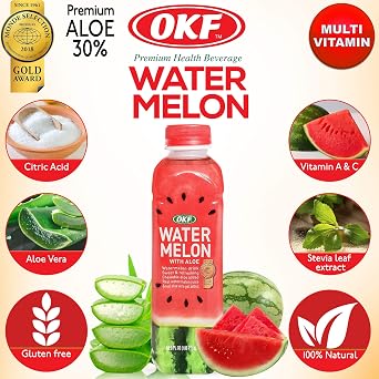 OKF Watermelon Aloe Vera Drink, Real Juice & Gel, 16.9 oz (6 Pack)