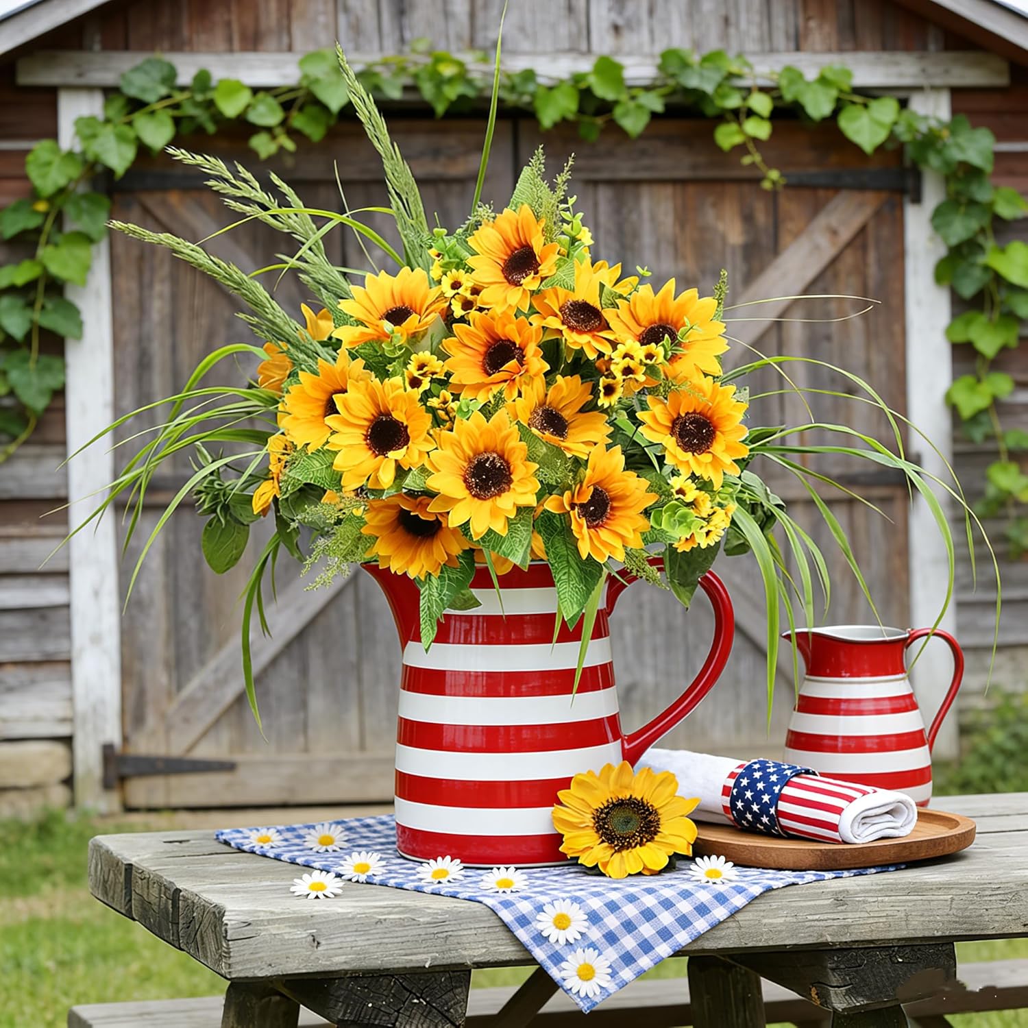 AmyHomie Artificial Sunflower Bouquets,2 Bunches Fake Flowers for Outdoors Baby Shower Home Wedding Fall Decor, Bride Holding Flowers,DIY Garden Craft Art Decor - Image 7