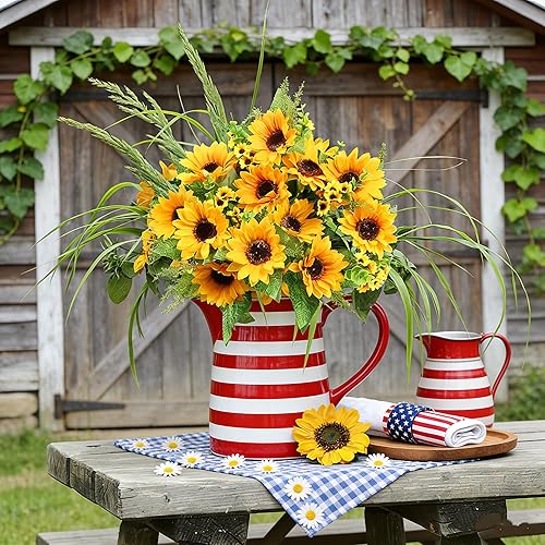 Miniatura 6 de AmyHomie Artificial Sunflower Bouquets,2 Bunches Fake Flowers for Outdoors Baby Shower Home Wedding Fall Decor, Bride Holding Flowers,DIY Garden