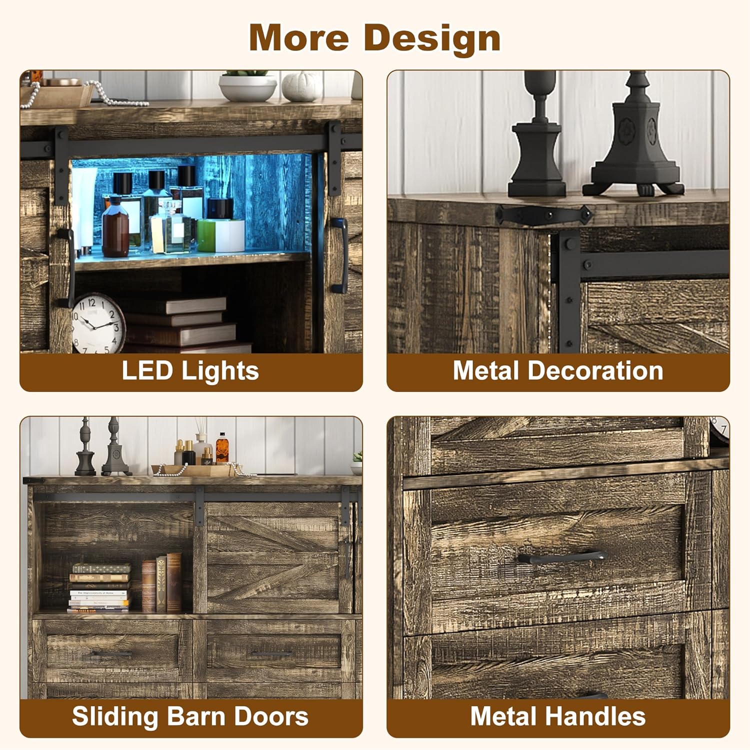 Dresser for Bedroom with 9 Drawers, 43" Tall Wood Chest of Drawers with Sliding Barn Doors, Led Lights, Modern Dresser TV Stand, Wooden Closet Storage Organizer for Living Room, Hallway, Entryway, Oak