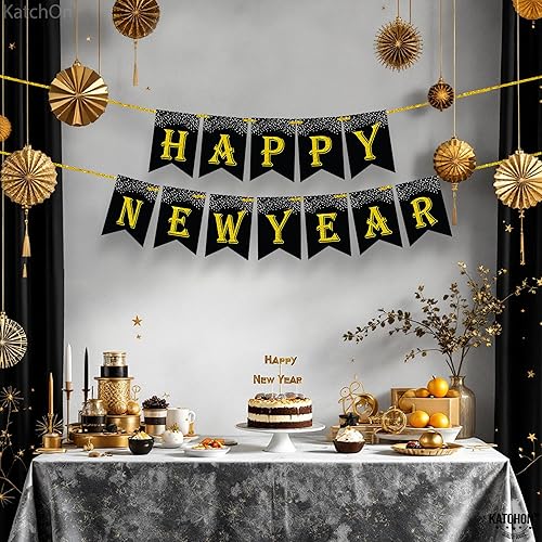 Miniatura 6 de KatchOn, Cartel de Feliz Año Nuevo – 10 pies, preencordado | Fondo dorado de feliz año nuevo, decoraciones de Año Nuevo 2026 | Telón de fondo NYE |