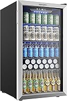EUHOMY 3.2 Cu Ft Mini Fridge Beverage Cooler - 130 Can Glass Door Refrigerator for Soda Beer Wine, Digital Temp Control, Adjustable Shelves, Silver