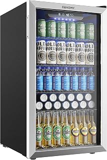 EUHOMY 3.2 Cu Ft Mini Fridge Beverage Cooler - 130 Can Glass Door Refrigerator for Soda Beer Wine, Digital Temp Control, Adjustable Shelves, Silver