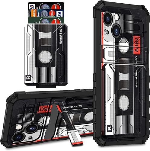 Vista 31 de Funda tipo cartera para iPhone 13 Pro Max con soporte para tarjeta de crédito y soporte de doble capa de policarbonato duro de PC suave TPU a prueba