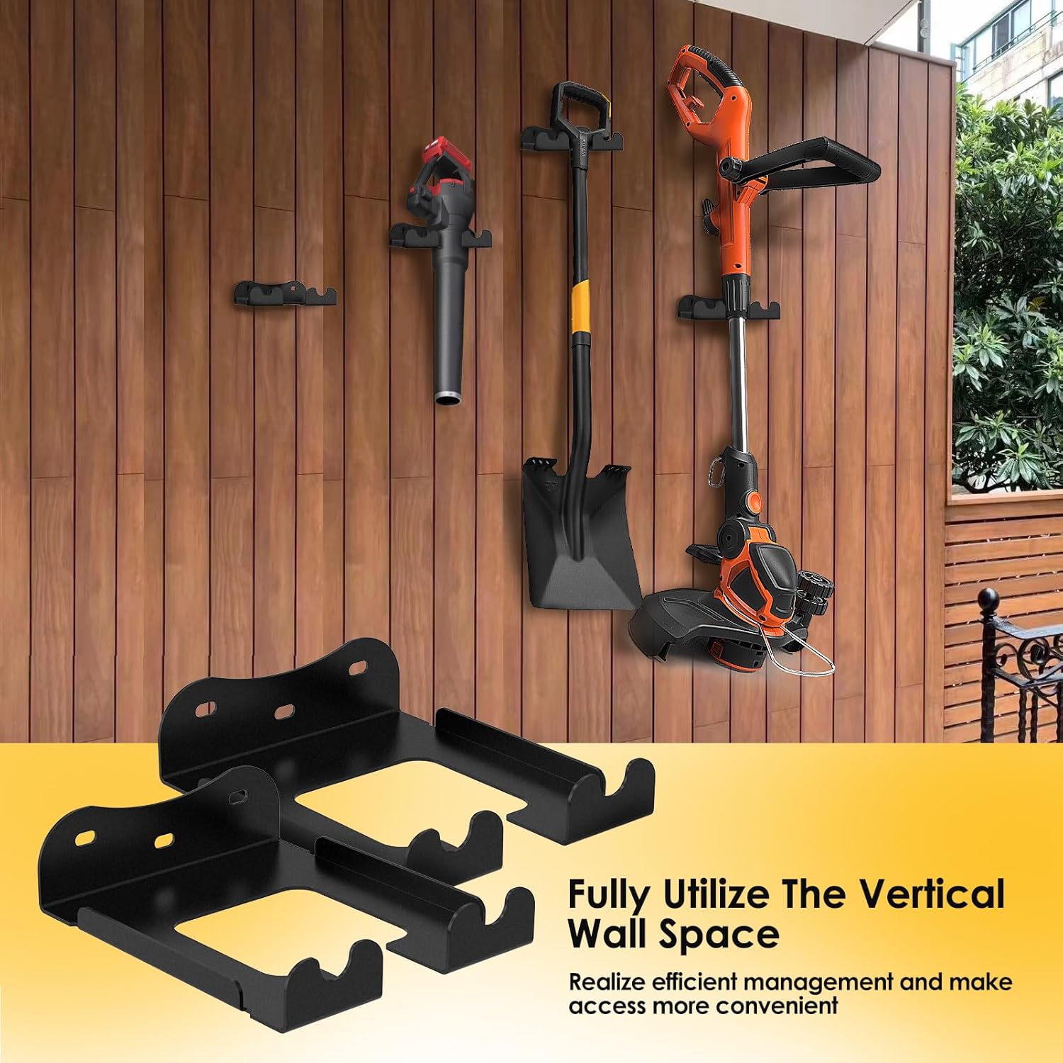 4 Pack Weed Eater Hanger Wall Mounted Bulk Weedeater Garage Trimmer Rack Heavy Duty Garden Tool Hanger Steel Weed Whackers Holder Organizer Hooks for Grass Garden Tools (Black)