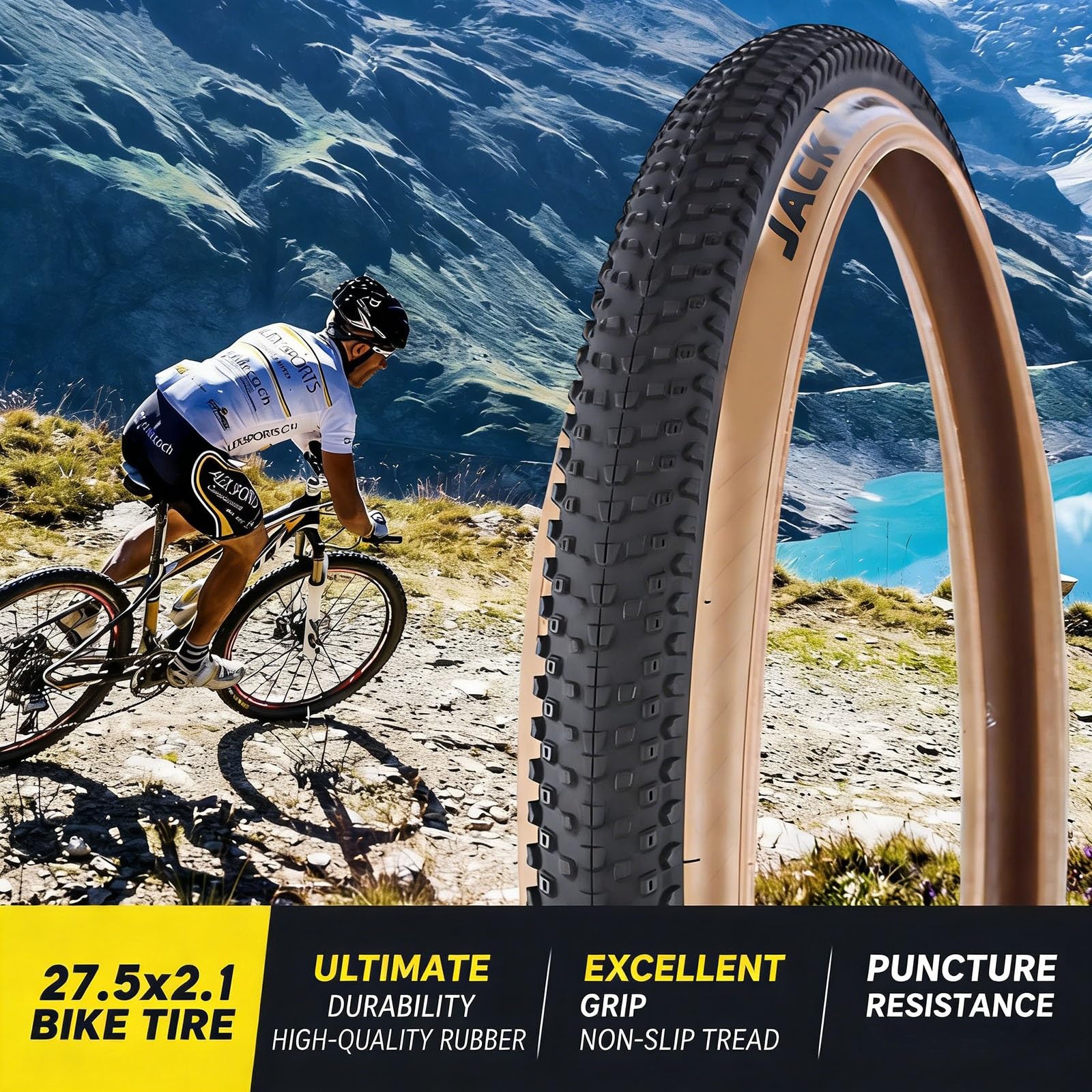 27.5x2.1 57-584 Opona MTB Odporna na Przebicia, Wzmocniona Ścianka Boczna, 60 TPI, Gotowa na Tubeless, Do Górskich Szlaków i Codziennego Użytku(1pc)