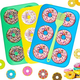 3 Pack Silicone Doughnut Mould with 1 Oil Brush Donut Moulds For Baking, Non-Stick Silicone Donut Molds, Muffin Cupcake Biscuit Doughnut Maker Bakeware Baker Tool for Cake Biscuit Bagels Muffins