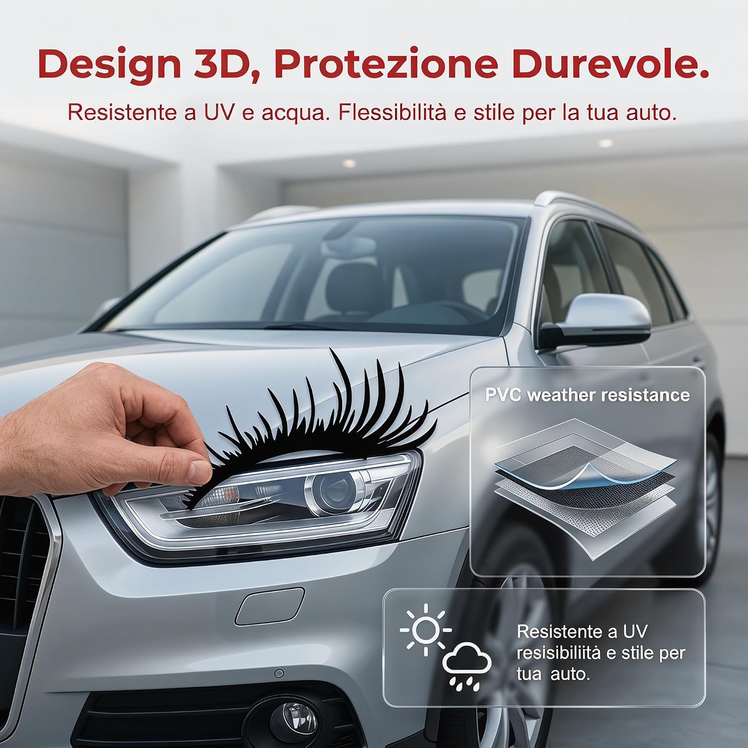 Car Eyelashes for Headlights 2Pcs – 3D Curved Design, Flexible Self-Adhesive Decals, Weather-Resistant, for Women & Car Enthusiasts, Universal Fit for Most Cars image 3
