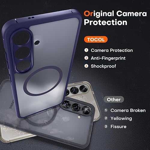 Vista 48 de Funda TOCOL [Paquete de 1+2] diseñada para Samsung Galaxy S22 Ultra, con 2 protectores de lente de cámara, parte trasera dura mate translúcida