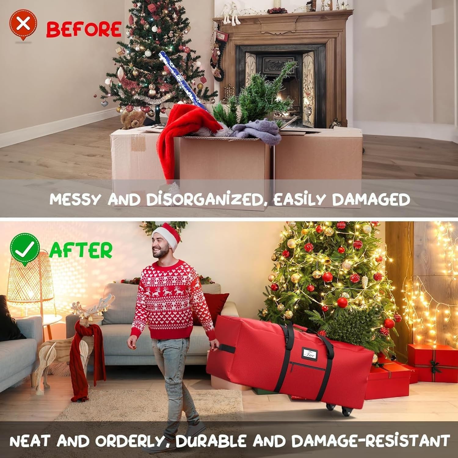 Christmas Tree Storage, Tear-Resistant Holiday Decorations Tote, Heavy-Duty Artificial Christmas Tree Bag with Handles, Convenient Organizer for Garland, Travel, Outdoor, College, Kitchen, Bedroom