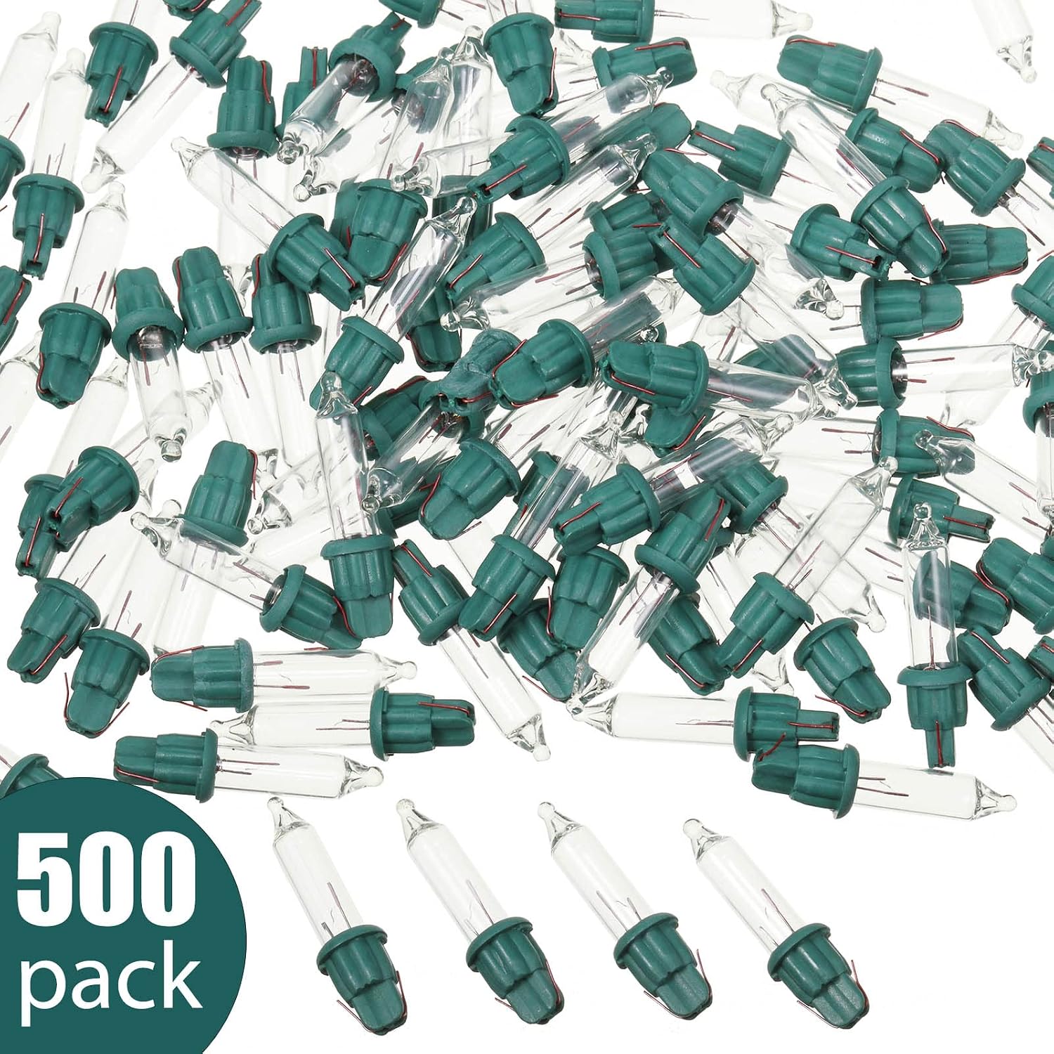 Mudder 500 Pieces 2.5V Replacement Light Bulbs 50/100/150/200 Count Mini Incandescent Wire String Light Replacement Bulbs for Home Party Decoration(Green Base with Warm White Bulb)