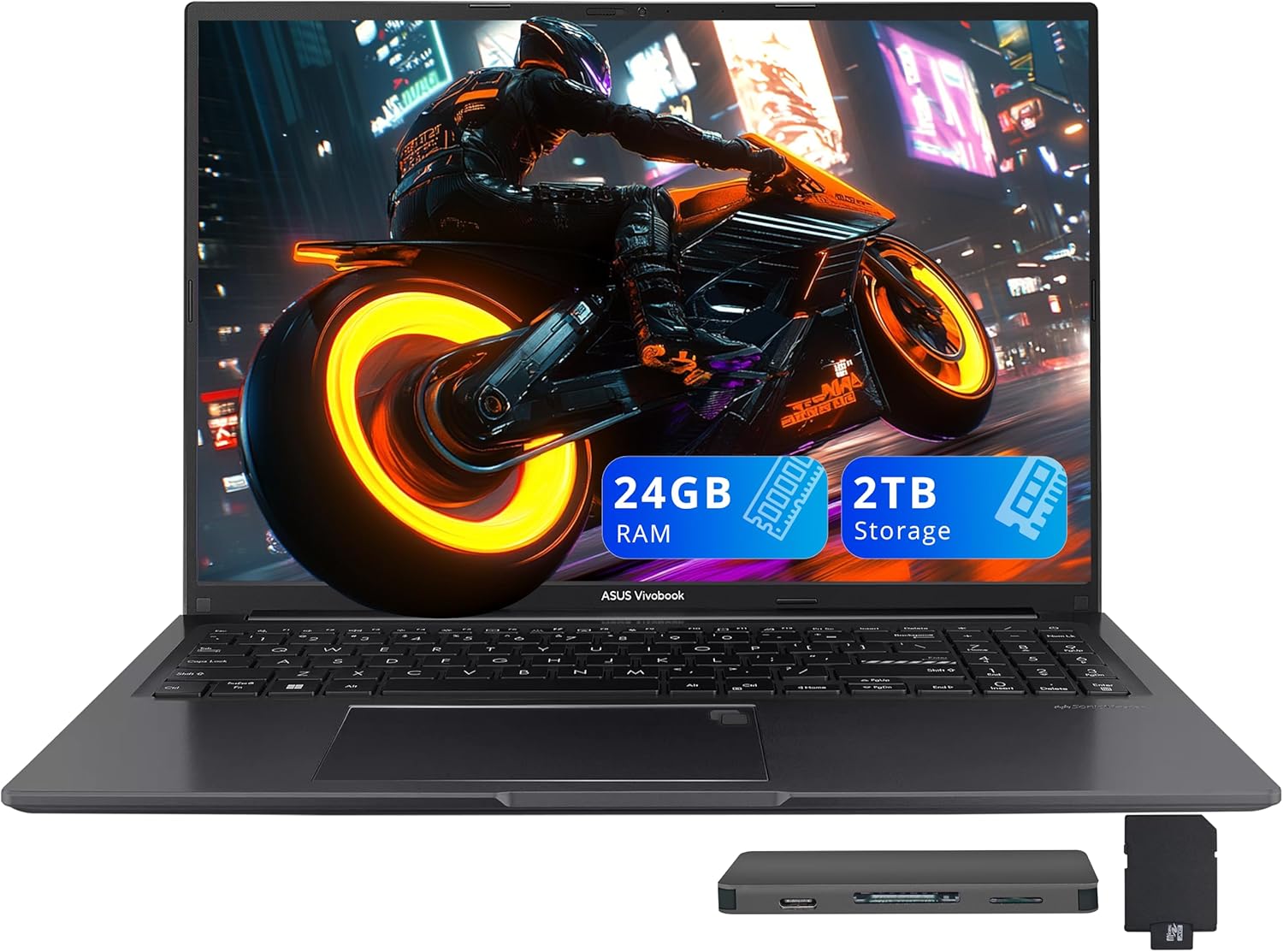 ASUS Vivobook 16" WUXGA Laptop, Intel Core i7-1355U, 24GB RAM, 2TB Storage(1TB SSD+1TB Docking Station Set), Iris Xe Graphics, Backlit Keyboard, Number Pad, Fingerprint, Webcam, Win 11, Black