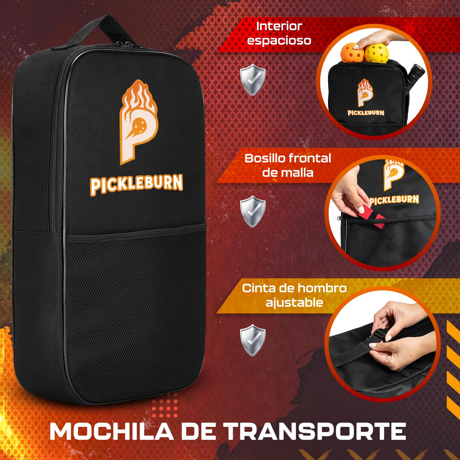 Set de Pickleball Premium Pack de 2 Palas de Pickleball de Fibra de Vidrio Reforzado 4 Bolas Interior/Exterior Mochila de Transporte 2 Overgrips 2 Pickers y Llavero Todos los Niveles