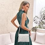 Women Crochet Shoulder Bag Handmade Woven Beach Crossbody Handbag Satchel Purse with Tassel for Summer
