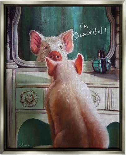 Stupell Industries Ilustración de cerdo pintado en espejo, marco flotante, diseño de Lucia Heffernan