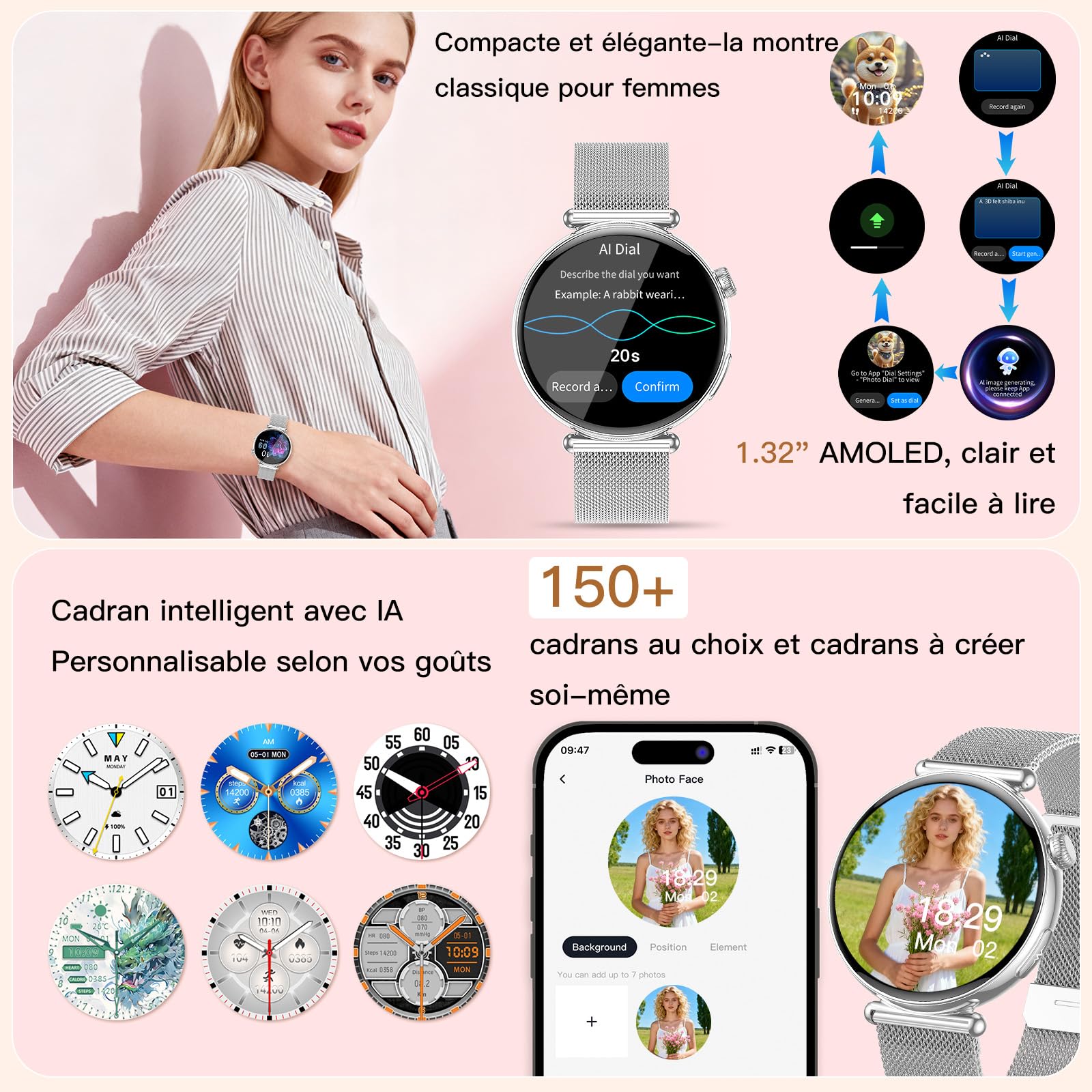 2026 AI-GPT Montre Connectée avec ECG/HRV/IMC/Sommeil/Pression Artérielle | 1,32" Smartwatch avec Fréquence Cardiaque/SpO2/Température Corporelle/Émotions/Fatigue/Cycle Menstruel/SOS, Rappel de santé