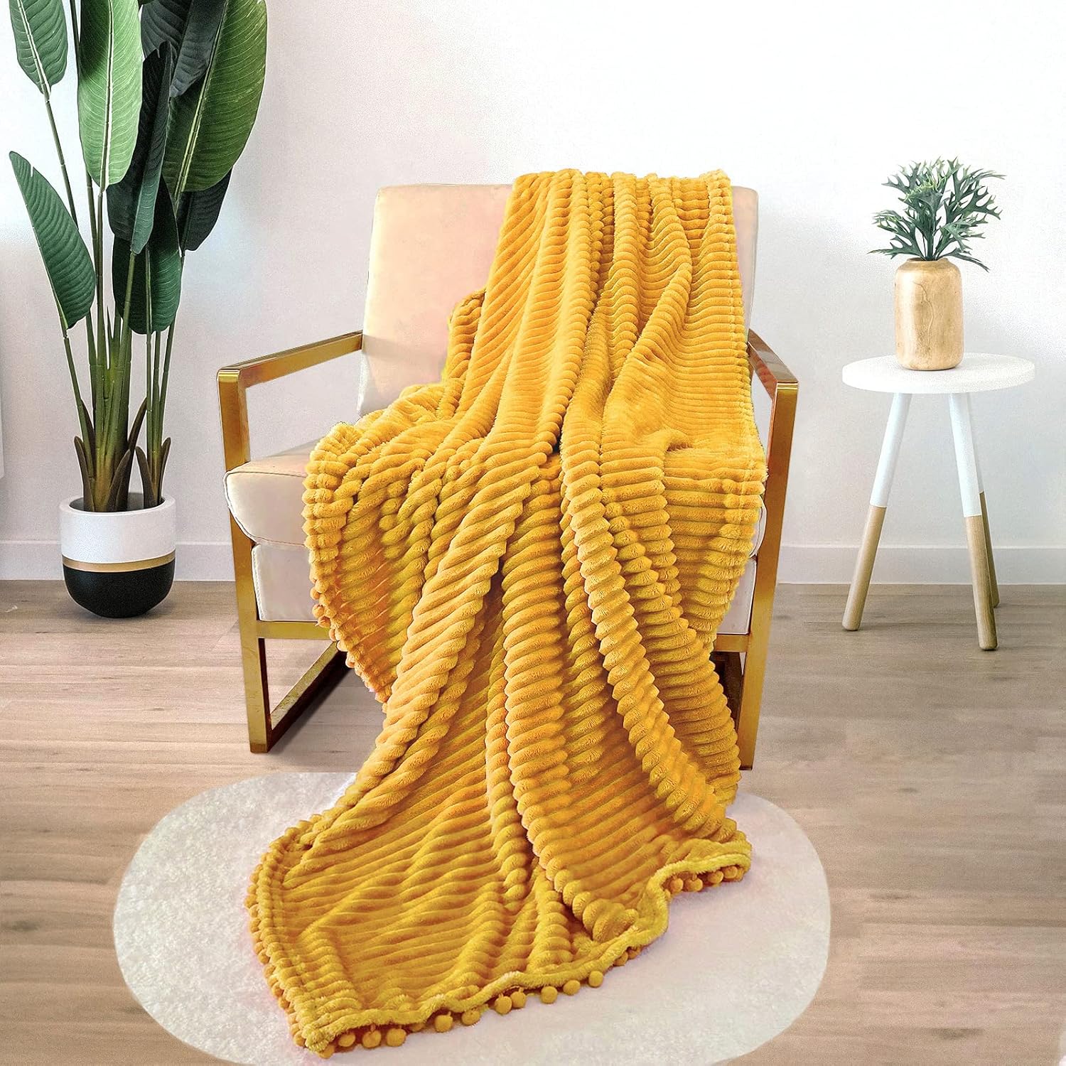 NAISI Flannel Pom Pom Fringe Throw Blanket Soft Kuwait Ubuy