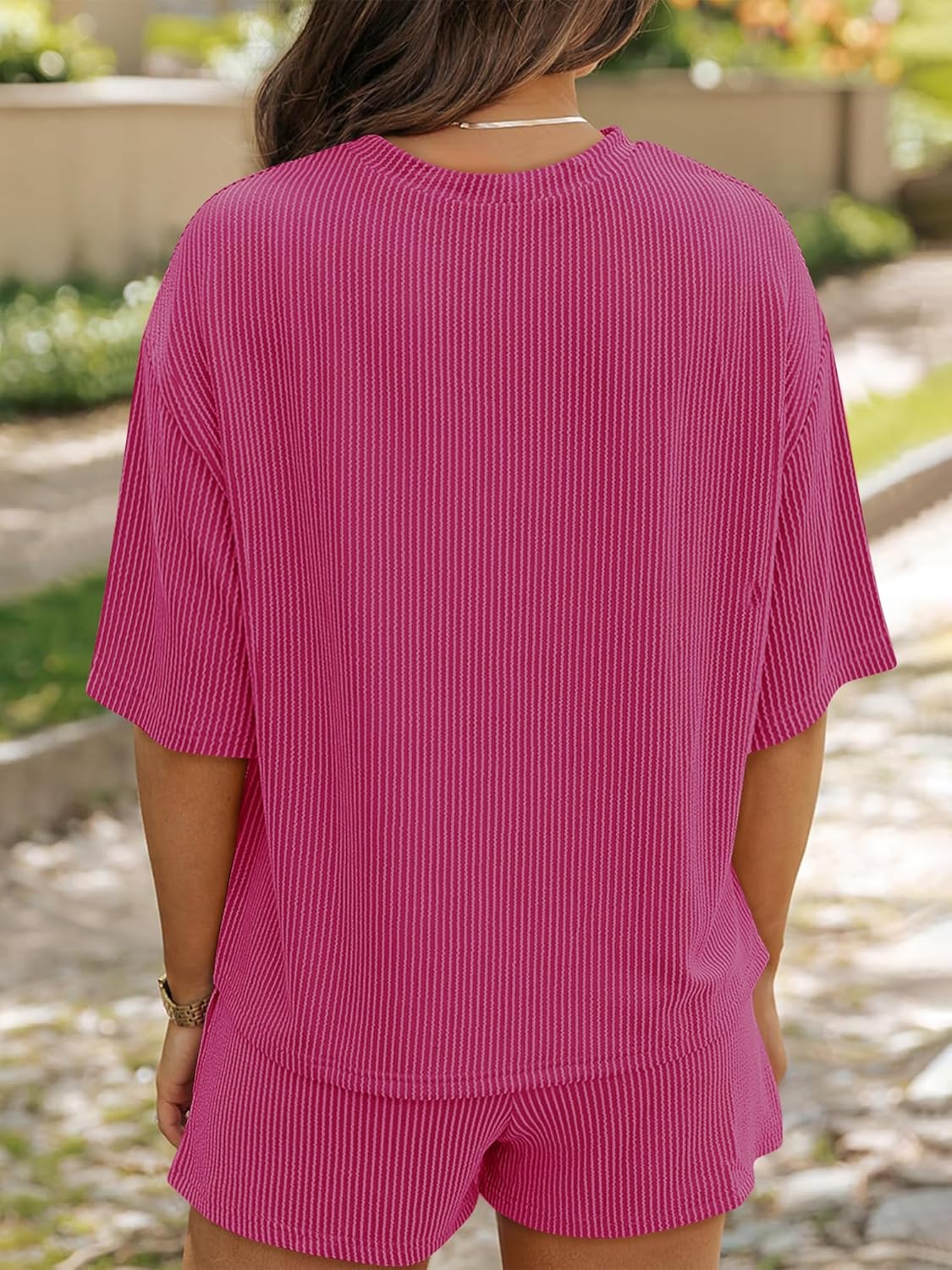 2 Piece Sets For Women Summer Ribbed Short Sleeve T Shirt And Shorts Travel Outfits Matching Lounge Short Sets - Image 5