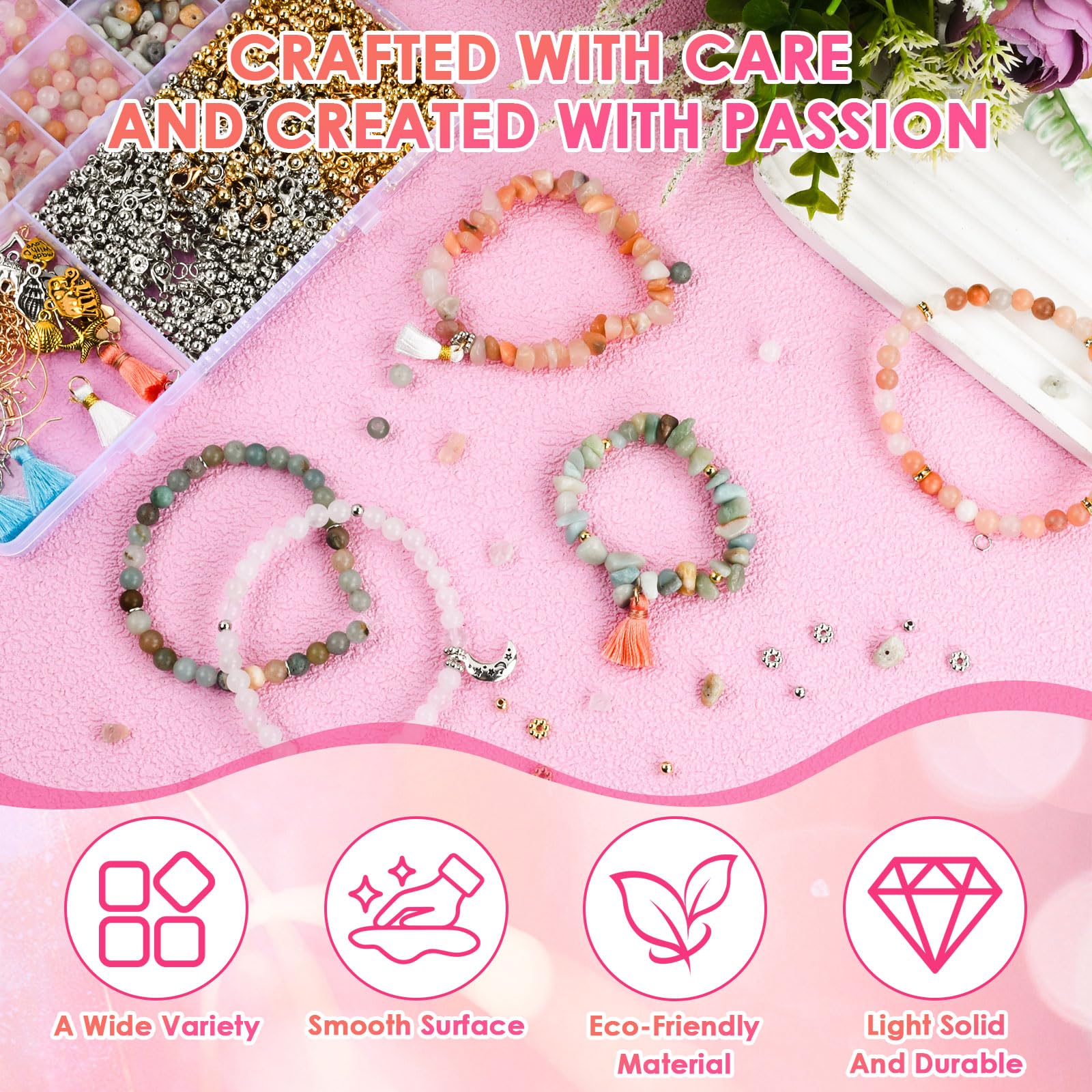 Perline per Braccialetti Naturali, 780 pcs Pietre Preziose da 6mm, Kit DIY per Creazione di Gioielli, Collane, Orecchini e Braccialetti, Set Completo con Accessori