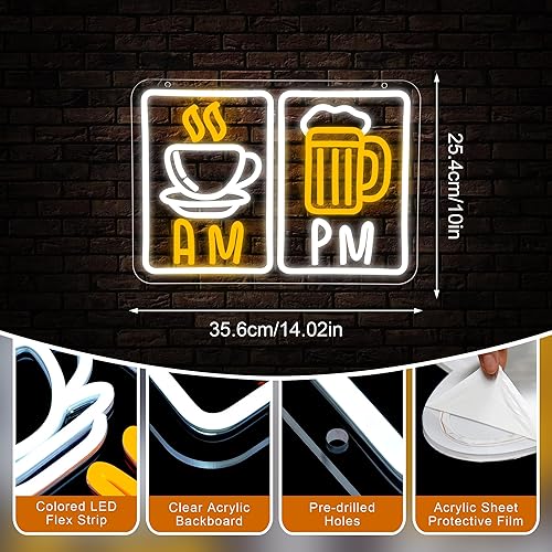 Miniatura 5 de Letrero de neón de café y cerveza para decoración de pared, cafetería, bar, acrílico, alimentado por USB, decoración de pared, letrero luminoso,