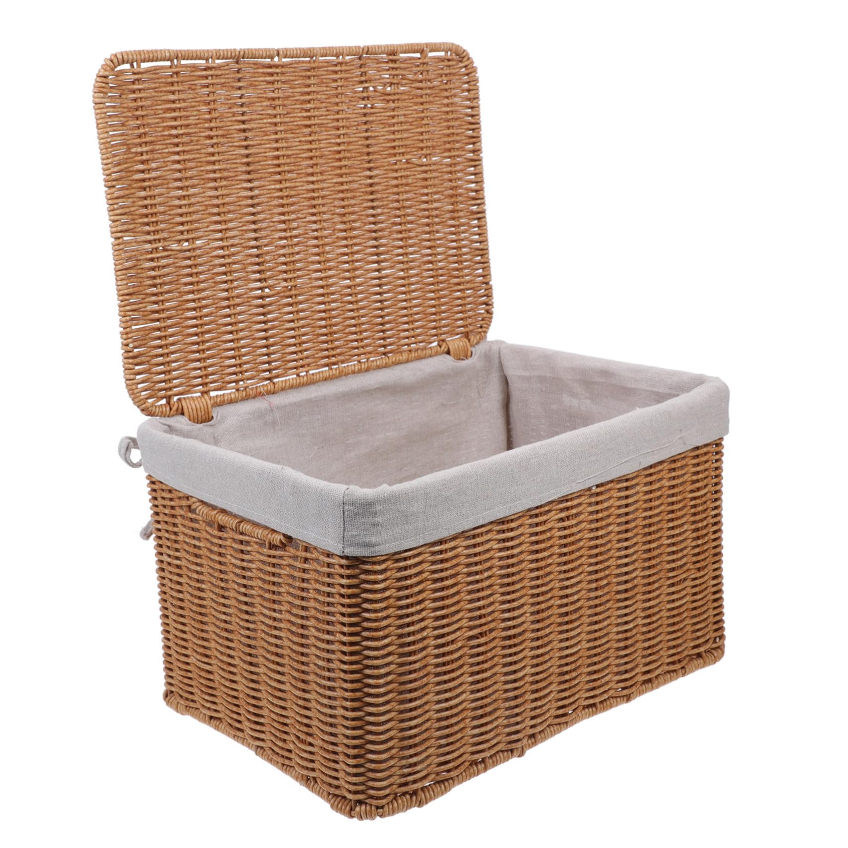 Hemobllo Cesta De Almacenamiento Tejida Mano Con Tapa Cesta De Mimbre Para Dormitorio Lavandería y Cocina Organizador Con Asas y Forro Para Artículos Diversos y Ropa De Cama
