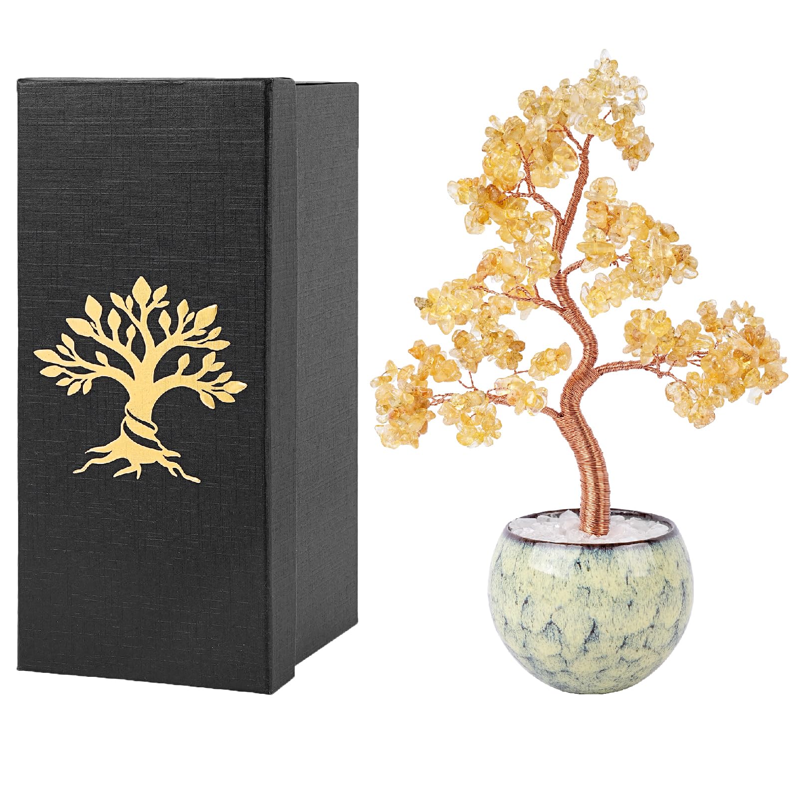 Crystal Tree of Life Chakra Healing Crystal Bonsai for Home & Office Decor, Positive Energy, Good Luck Gift (Citrine)