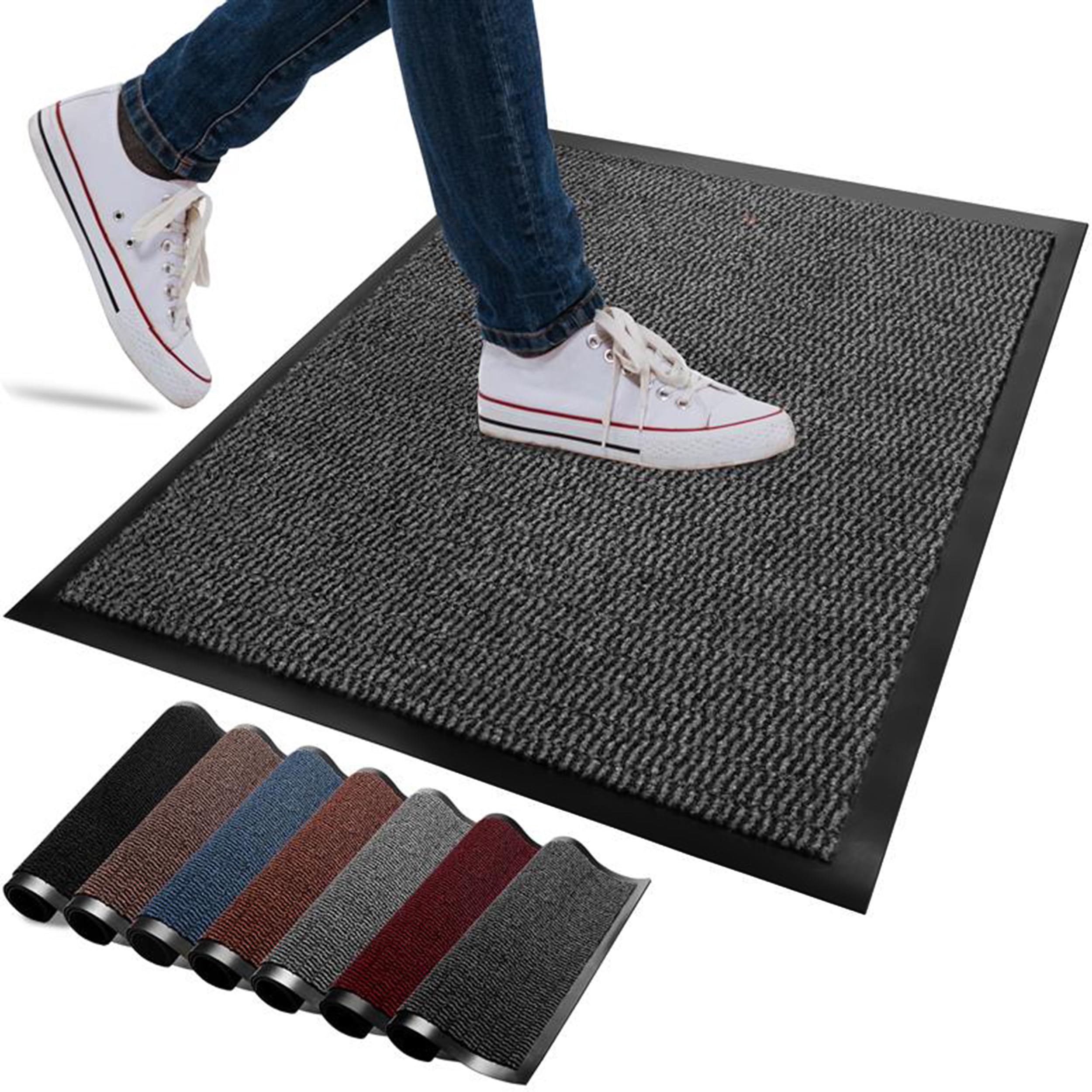 Washable Door Mats Indoor & Outdoor - Non-Slippery Heavy Duty Doormats Indoor - Highly Absorptive Rubber Door Mat - Perfect for Kitchen, Home and Hotel Entrance (Anthracite, 40x60 CM)