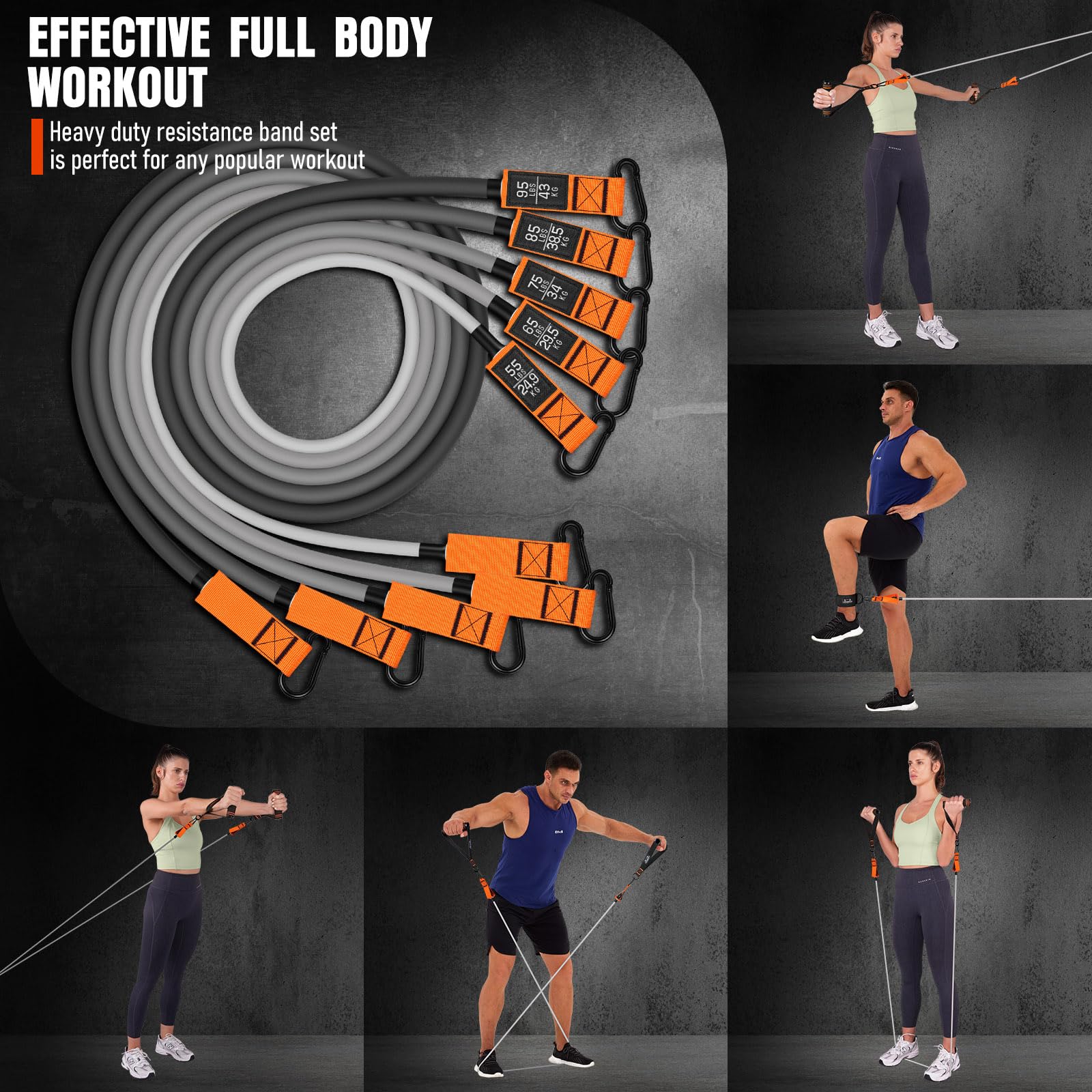 Bandas de resistencia con asas, bandas de ejercicio de 375 libras para entrenamiento, bandas de fitness, bandas de entrenamiento con anclaje de puerta y correas de tobillo, terapia física, yoga