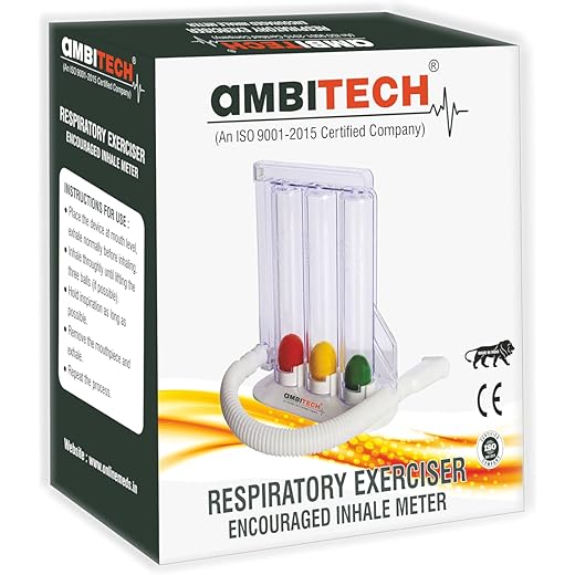 AmbiTech Respiratory 3 Ball Lung Exerciser, Spirometer, Pack of 1, White