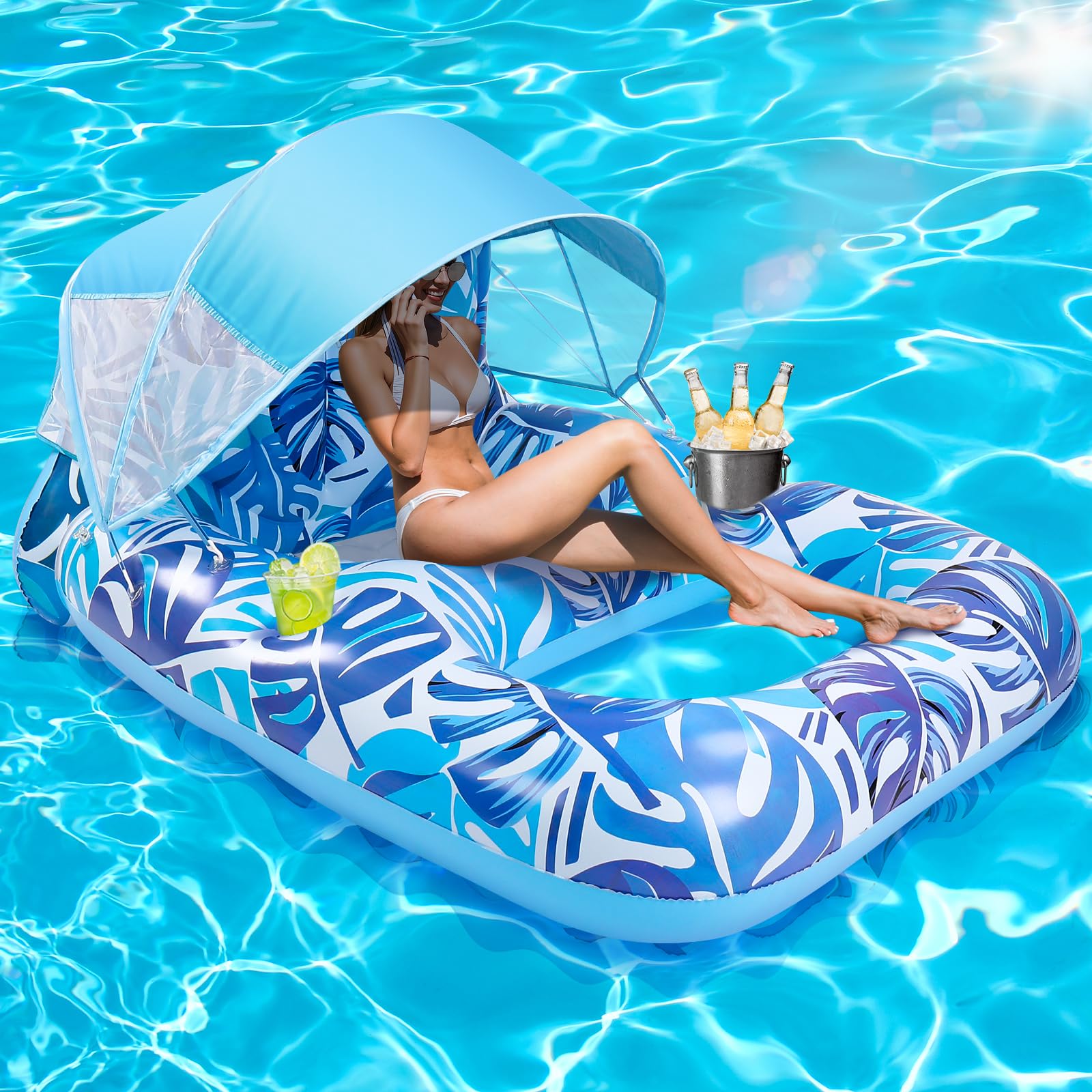 Pool Float with Canopy Extra Large Inflatable Pool Lounger Floats