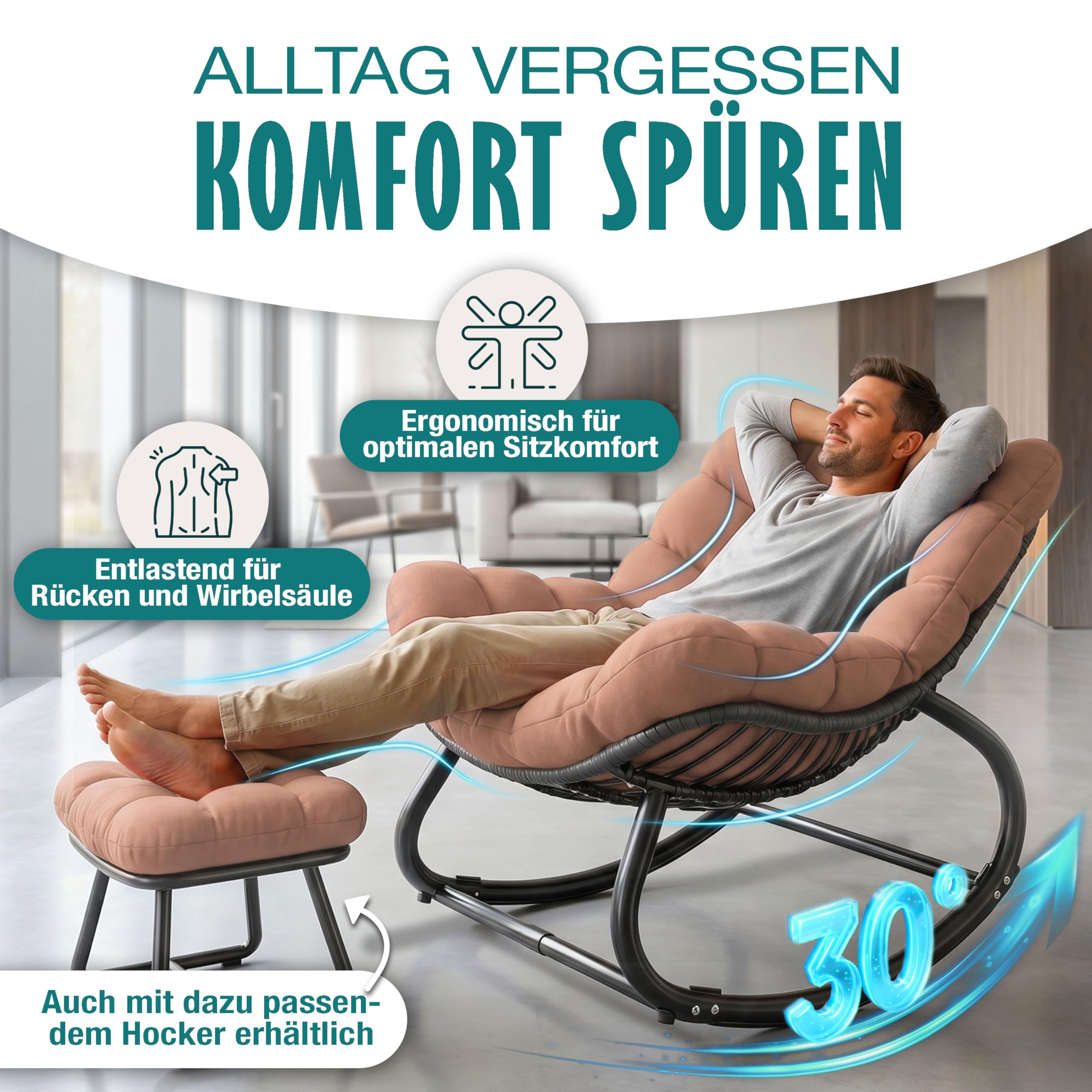 KESSER Mecedora ergonómica para interior y exterior, carga máxima de 120 kg, sillón relax con pies antideslizantes, resistente a la intemperie