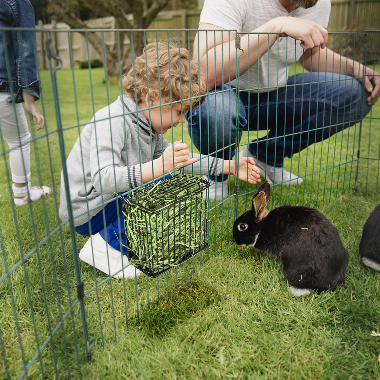 New Upgraded Rabbit Hay Feeder,Comes with Lid to Prevent Critters from Jumping in,Metal Frame Hay Rack with Adjustable Hook,for Rabbits Guinea Pigs Bunny Chinchillas Small Animals (Black) - image 6