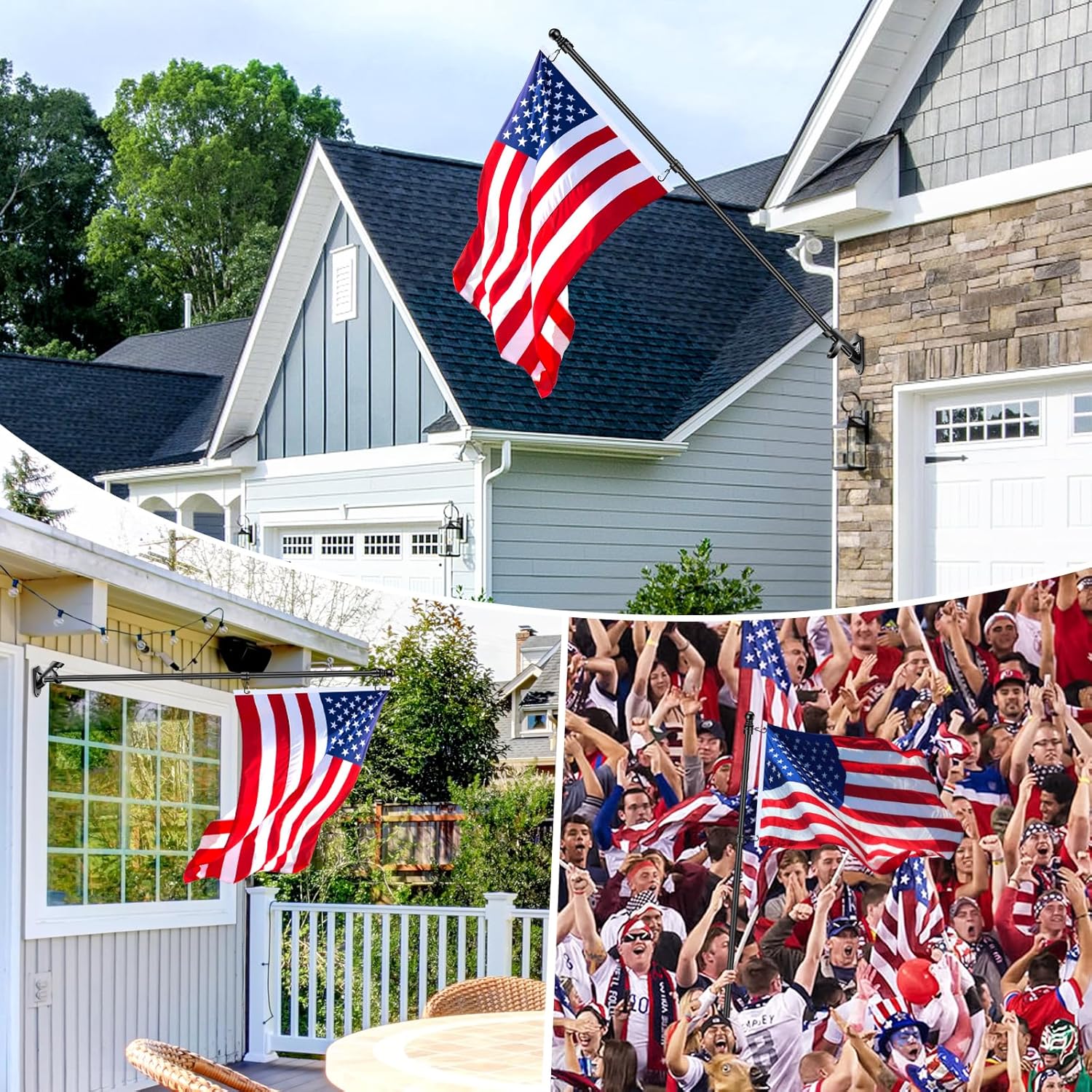5 FT House Flag Pole Kit, 1" Spinning Thicken Stainless Steel Metal Flagpoles for Outside House Porch Post Wall Mount with 2-Position Flagpole Holder Bracket & 360° Flag Ring for 3x5 Flag(5 FT, Black)