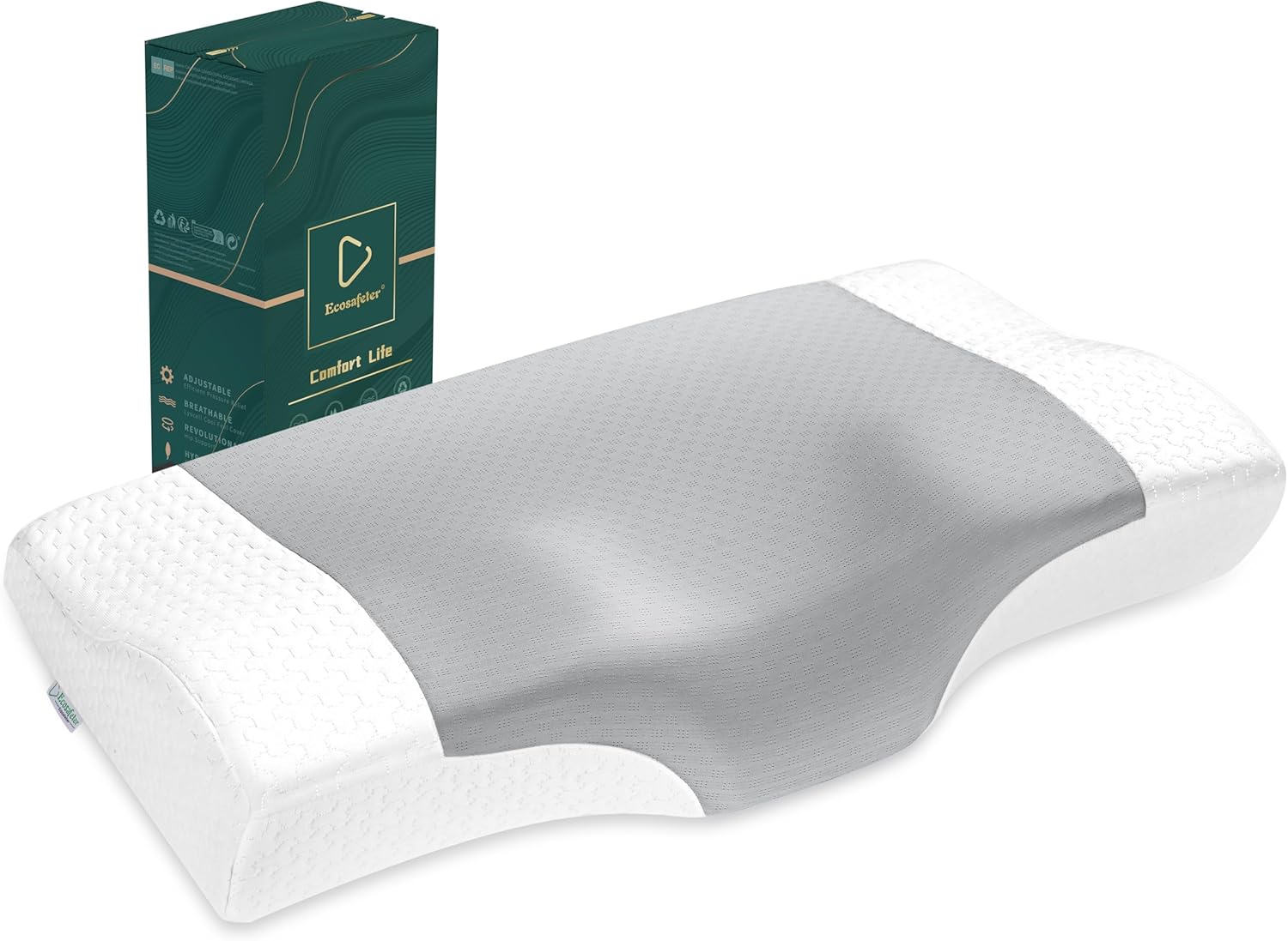 Memory Foam Contour pillow for Neck and Shoulder Pain-Ergonomic Orthopedic Cervical Support Pillow For Back and Stomach Sleepers