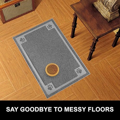 Miniatura 6 de Tapete de alimentación de mascotas para perros y gatos grandes, 35 x 25 pulgadas, flexible e impermeable para alimentos y agua, tapete de comida