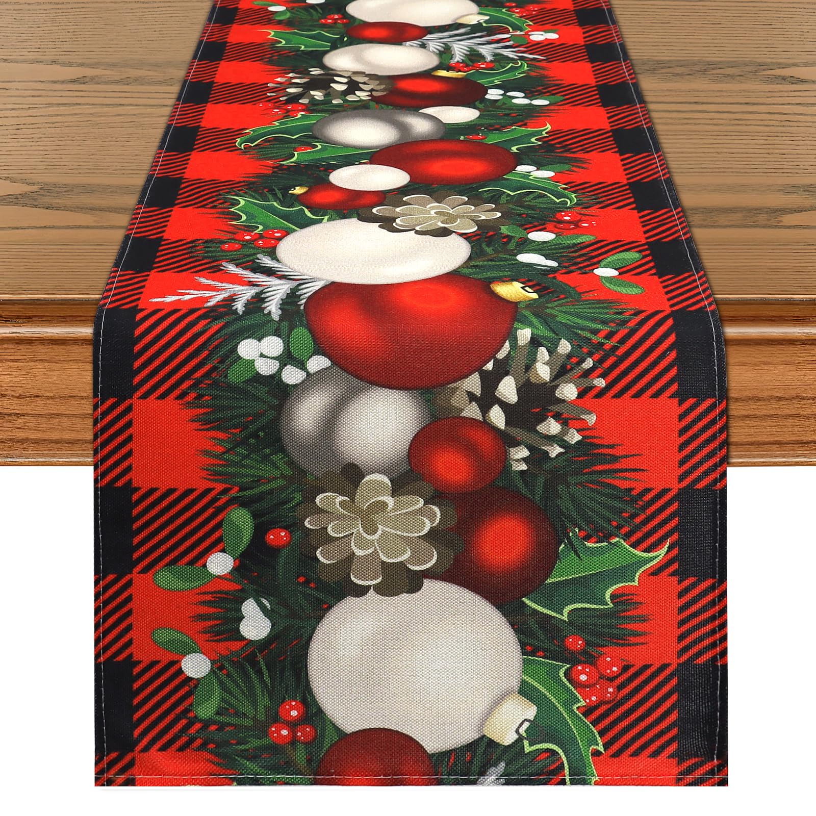 KHOYIMEChristmas Table Runner 72 Inches Long, Linen Xmas Runner for Table Red and Black Buffalo Check Plaid Desk Decoration for Christmas Winter Holiday Party Home Kitchen Dining Table Decor