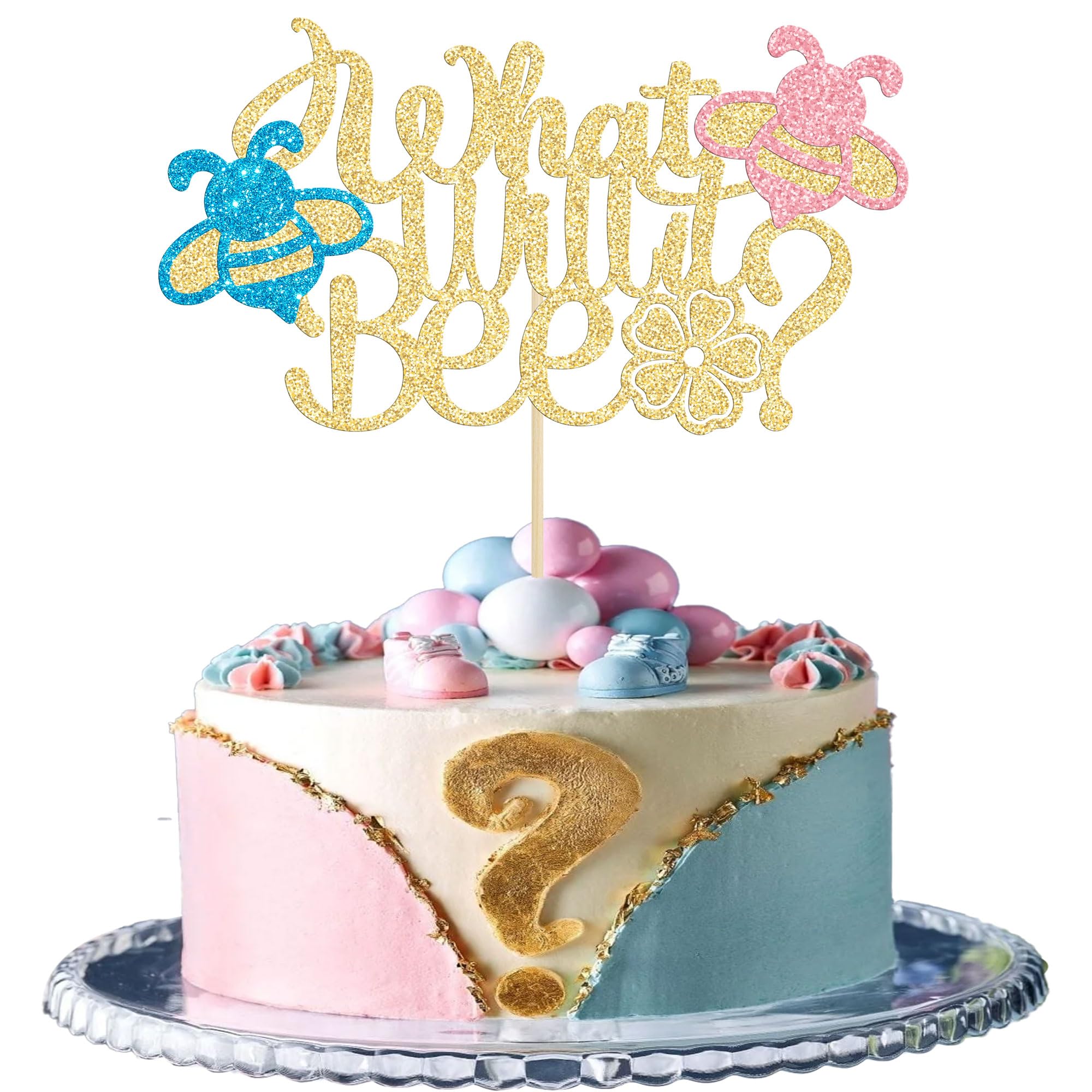 Gyufise 1Pc What Will It Bee Cake Topper Bee Gender Reveal Cake Decoration for New Baby Shower Baby Announcement Party Decoration Supplies Garden
