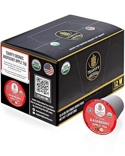 TEAVITY Cápsulas de té de manzana de frambuesa orgánica  Cápsulas de té reciclables de una sola porción compatibles con cafeteras Keurig K-Cup 2.0