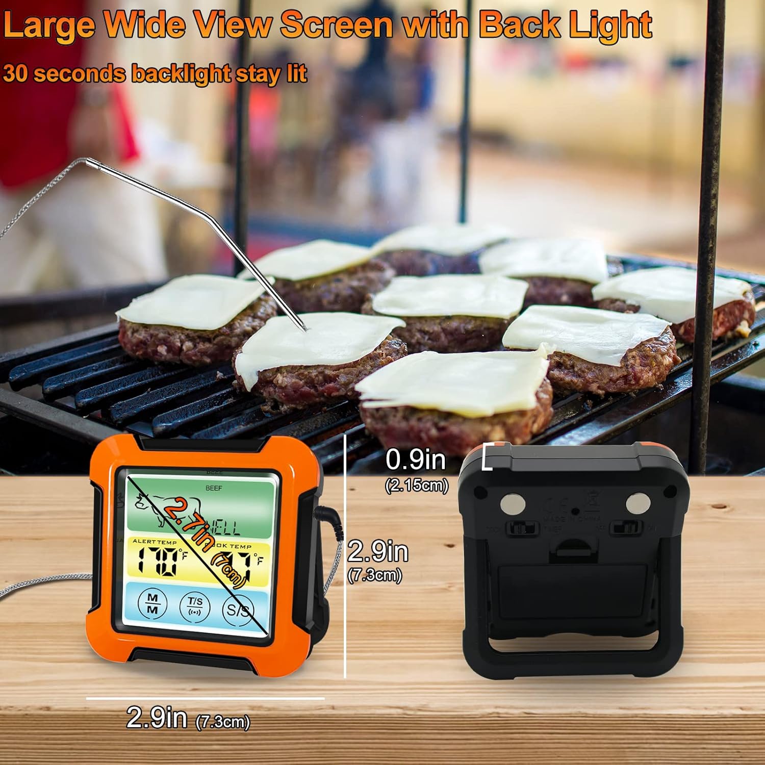 review Digital Meat Thermometer for Grilling, Oven Safe Meat Thermometer with Long Probe, Backlight, Kitchen Timer,Touch Screen Cooking Thermometer for Oven, BBQ, Grilling
