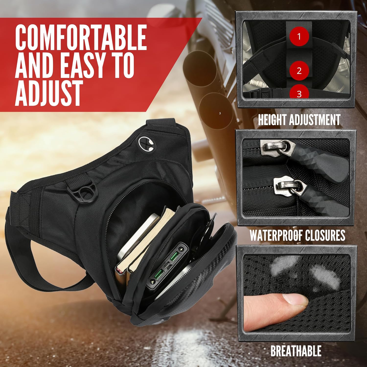 Bag with Leg Strap Motorcycle Leg Bag Water-Resistant, Drop Leg Bag for Men Women - Keyring - Image 5